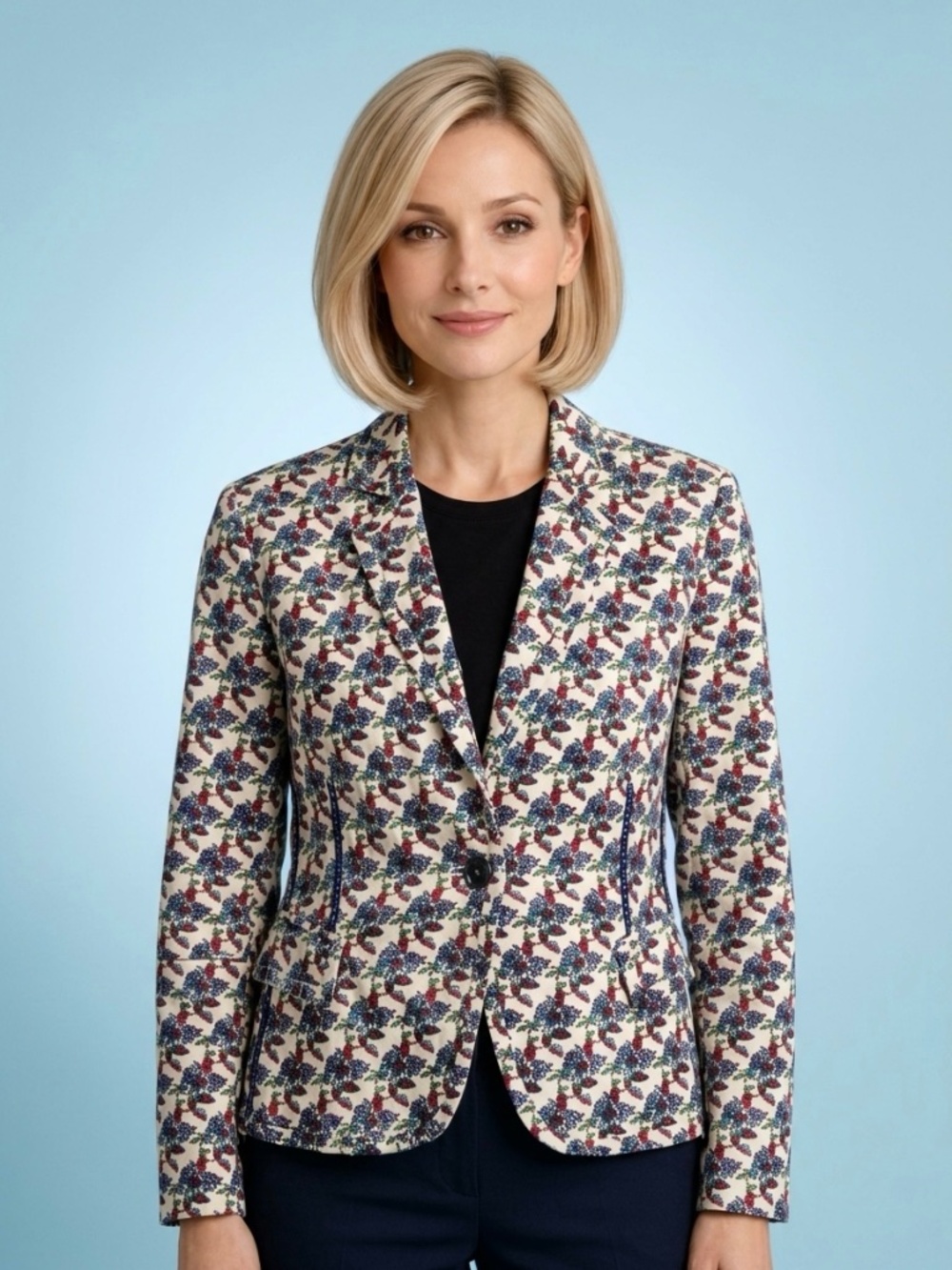 Linea Domani Floral Y2K Lined Preppy Office Classic 100% Silk Blazer-8